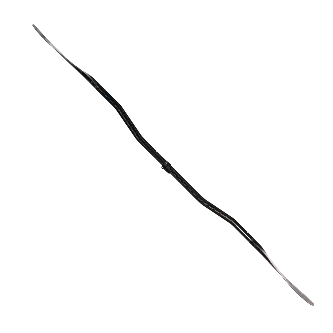 Full Paddle side profile Of The New Whitewater Aqua Bound Aerial Minor Carbon Fiber  kayak paddle In A 4-Piece Crank Shaft  With reinforced Versa-Lok™ at center connection allows 5 cm of adjustable length and infinite offset feathering angles.
